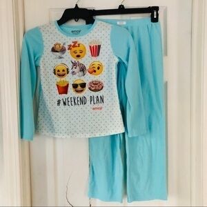EMOJI blue comfy cozy fleece #weekend plans emoji comfy pajamas girls size 7/8